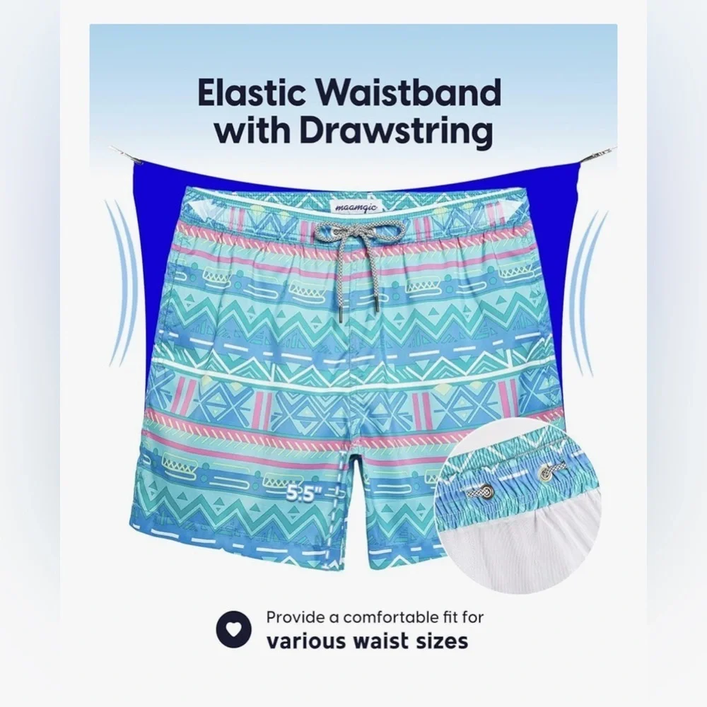 NEw- Medium Saint Barth Aqua and Pink Patterned Swim board shorts Trunks Men’s